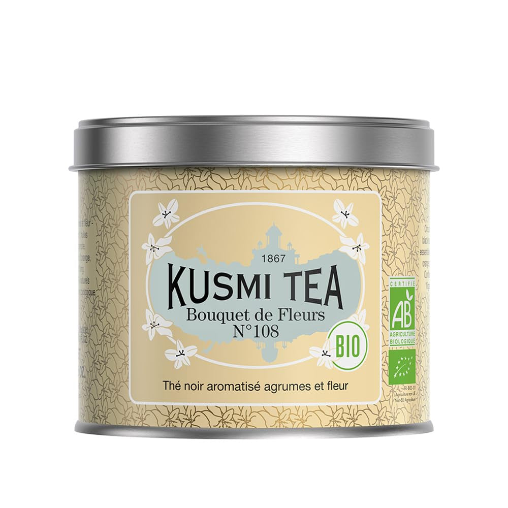 Kusmi Tea - Earl Grey Intense - Biologische Earl Grey zwarte thee met sterke bergamot en pittige citroen - losse thee - metalen doos van 100 g - hoeveelheid voor ongeveer 50 kopjes