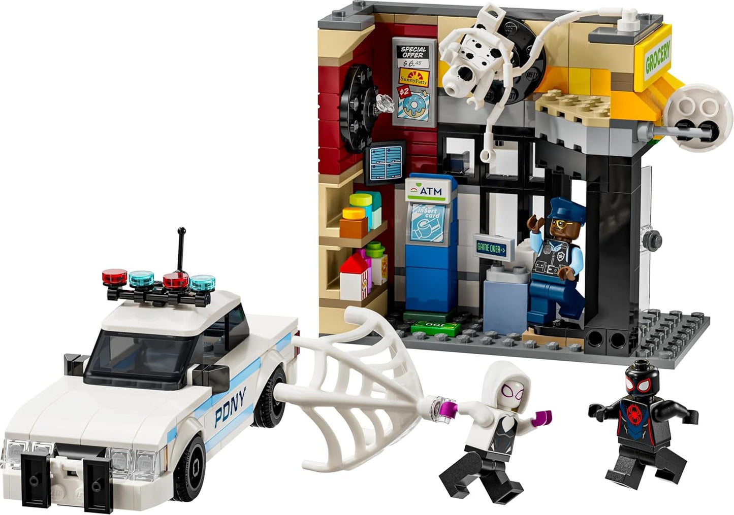LEGO Marvel Spider-Vers: Miles Morales Vs. Spot - Superheldenspeelset met speelgoedauto - 4 minifiguren en minimarkt - Cadeau voor jongens en meisjes vanaf 9 jaar 76311 Bouwsets Besuche in LEGO-Store