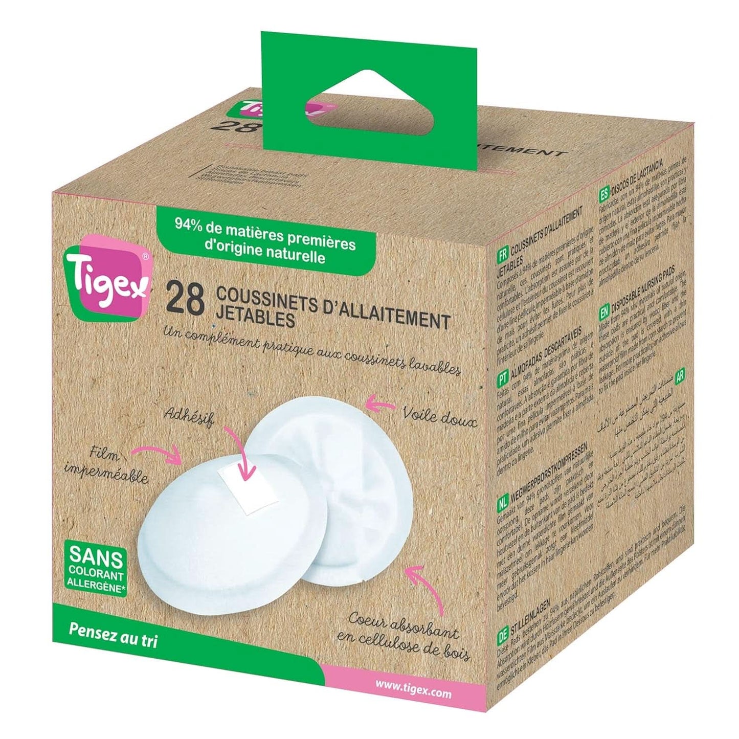 Wegwerp-zoogkompressen | 94% grondstoffen van natuurlijke oorsprong | Met biologisch katoenen tasje | 28 tampons Accessoires Voeding en borstvoeding Bebe Naty Shop