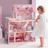 ROBUD Houten poppenhuis voor kinderen Poppenhuisspeelgoed Cadeau voor meisjes en jongens van 3 4 5 6 jaar oud