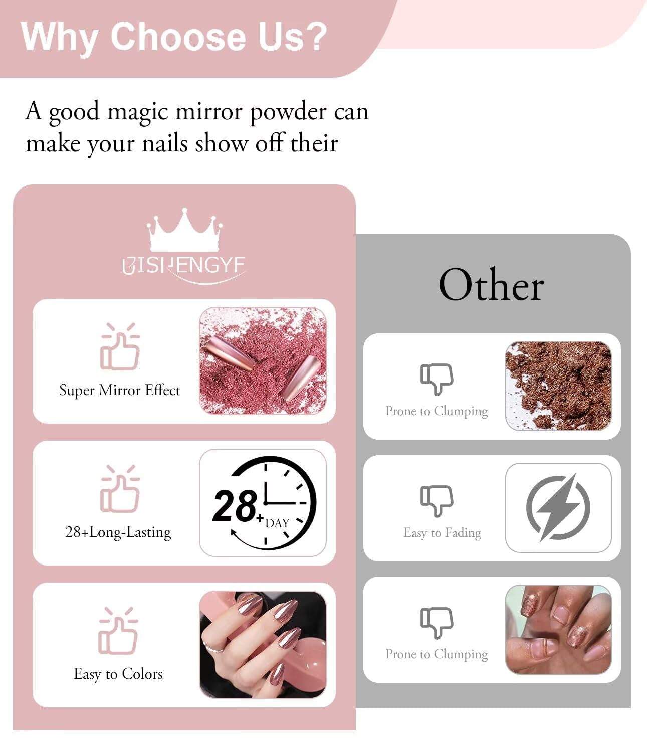 BISHENGYF Rose Gold Chrome Nail PowderNeue Upgrade Grosse Kapazitä Chrom PulverSuper-spiegeleffect Metall Mirror Chrome Powder – Neon Glassy Pearl Effect Glitter Nagelkunst Poeder voor DIY Salon