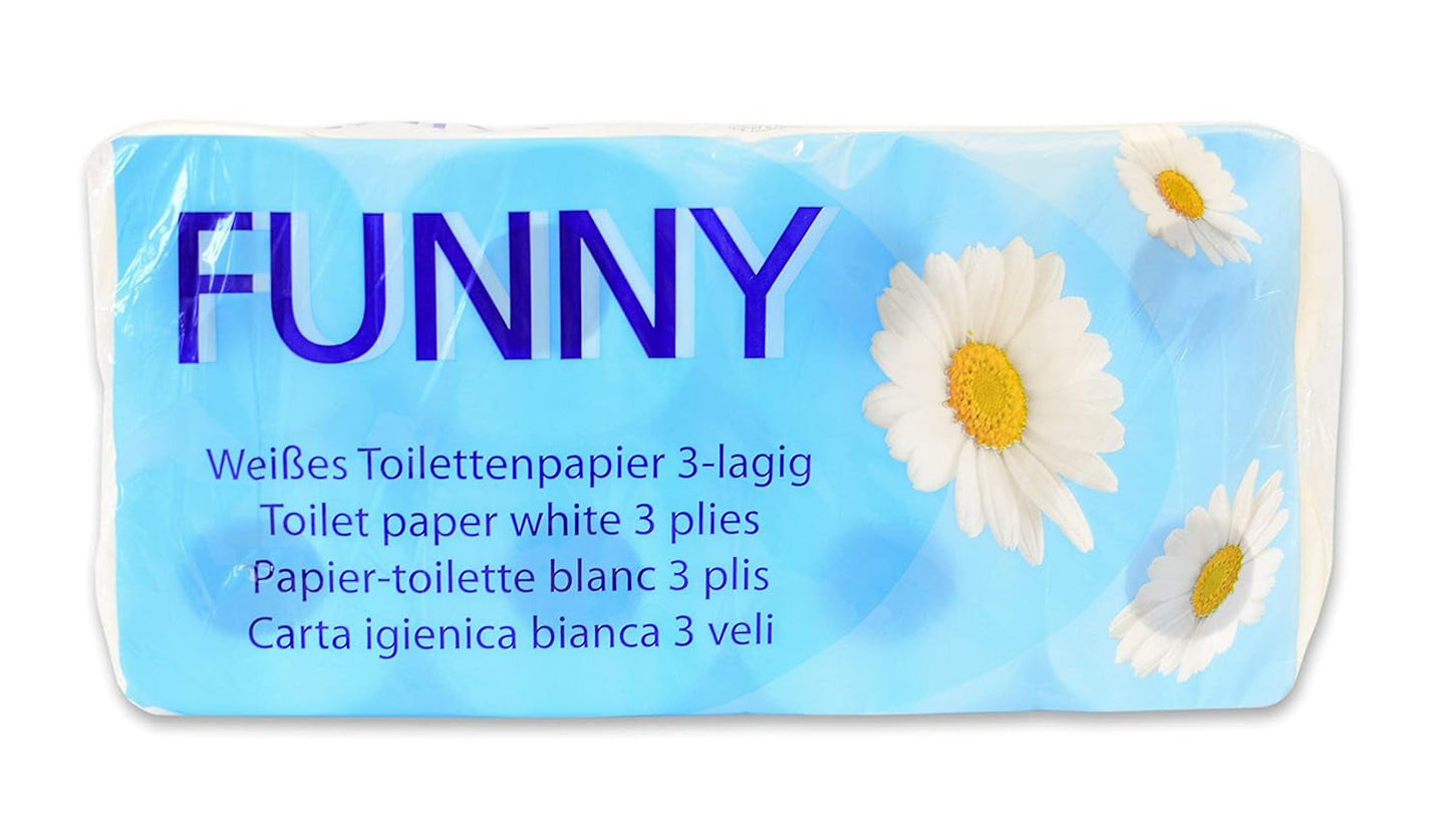 Grappig toiletpapier AG-014, 3-laags, 250 vellen, 9,5 cm x 11 cm, wit, enkel pakket van 8 rollen