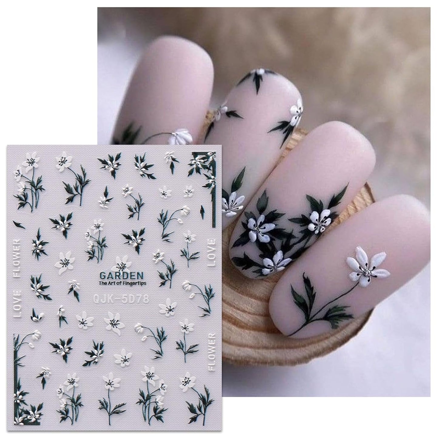 JMEOWIO 6 Blatt 3D Nagelsticker Frühlings Blume Nail Art Sticker Selbstklebend Nagelaufkleber 5D Stereoskopisch Bunte Sommer Blumen Decoratie Nageldesign Zubehör