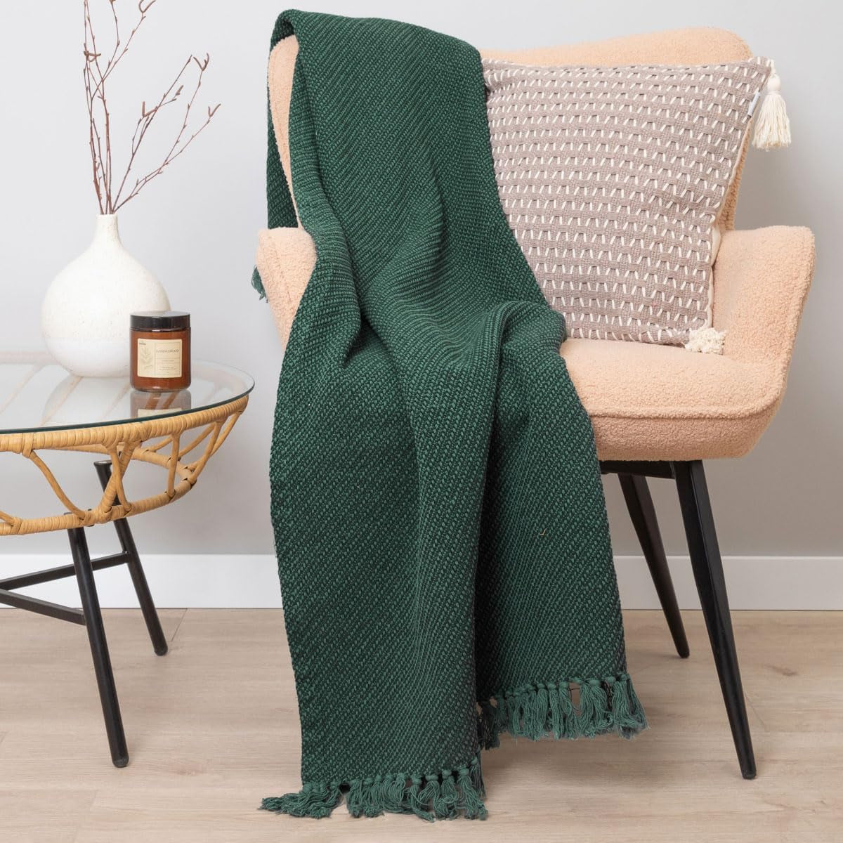 HOMLA Morris geruite katoenen deken met franjes - zachte en comfortabele deken Katoenen deken - fijne stof 130 x 170 cm Ecru bedden en dekens Besuche den HOMLA-Store Groeten
