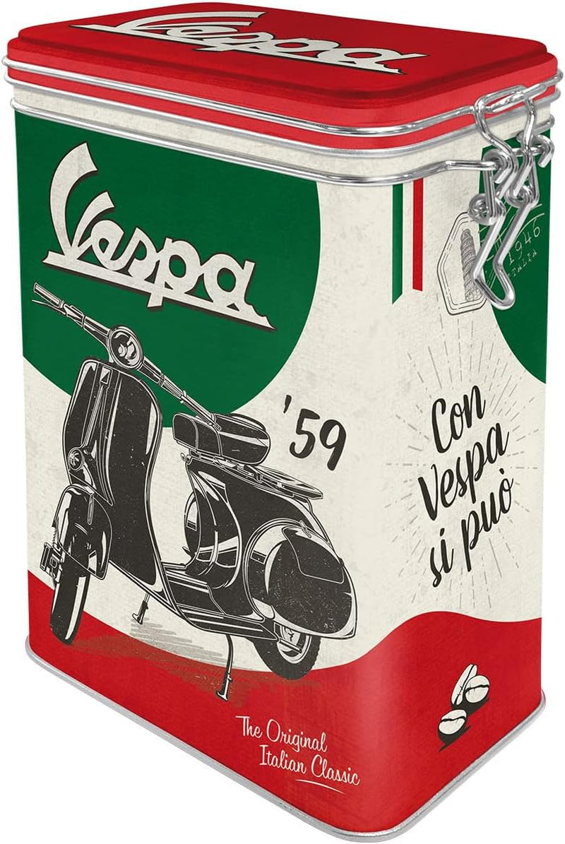 Nostalgic-Art Retro Koffiedoos, 1,3L, Vespa - Italiaanse klassieker - Cadeau-idee voor scooterfans, Origineel gelicentieerd product (OLP), Vintage Design Workshop Decoratie, Vintage Design Workshop Decoratie Voedselopbergdozen Naty Shop Standaardtitel