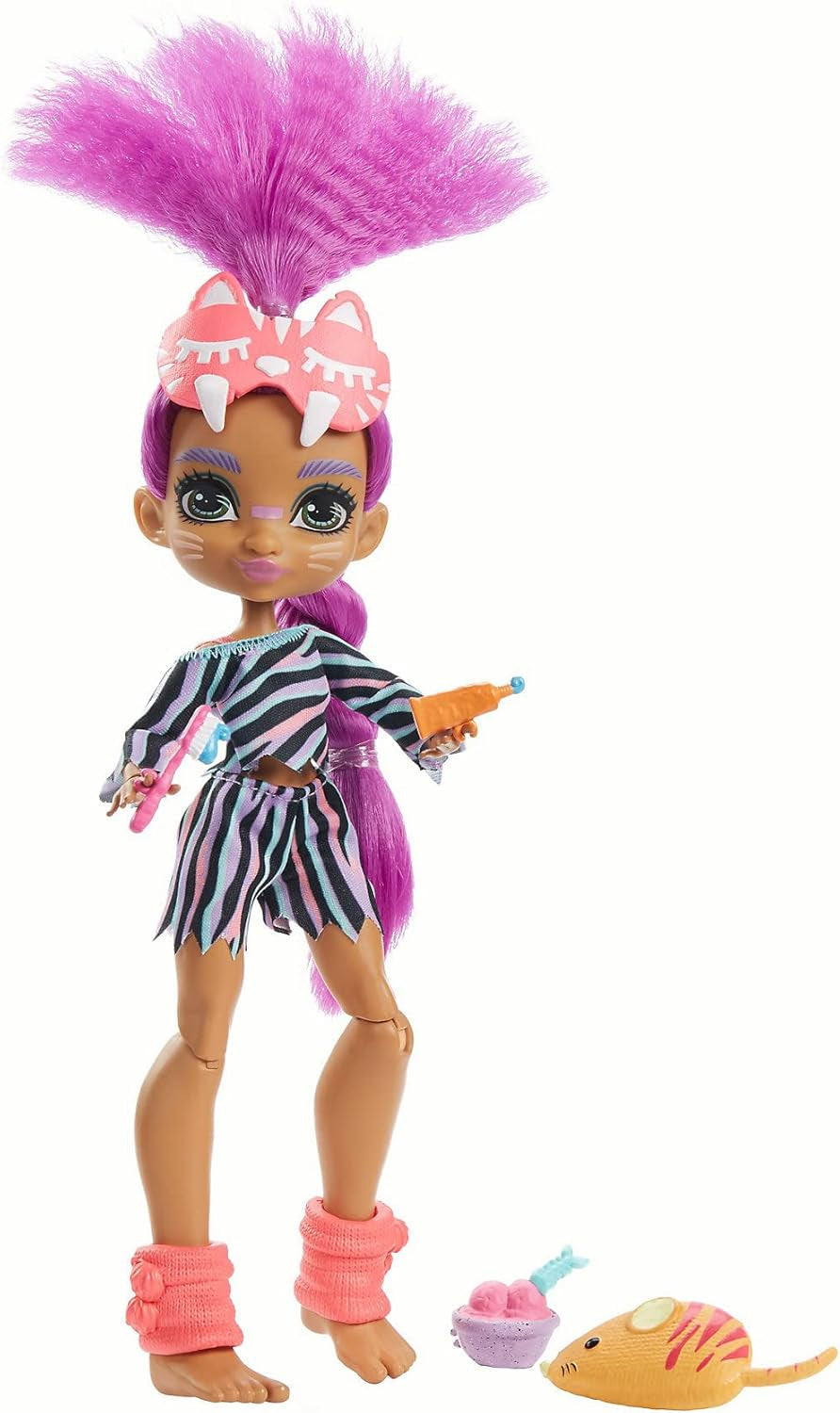 Cave Club GTH02 - Roaralai Pyjama Party Fun Doll, gelede pop met paars haar en accessoires, cadeau voor kinderen vanaf 4 jaar, veelkleurig