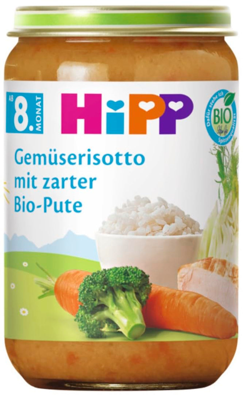 HiPP groenterisotto met biologische malse kalkoen (6 x 220g), maaltijd vanaf 8 maanden, zonder toegevoegd zout, met Omega-3, van de beste biologische kwaliteit
