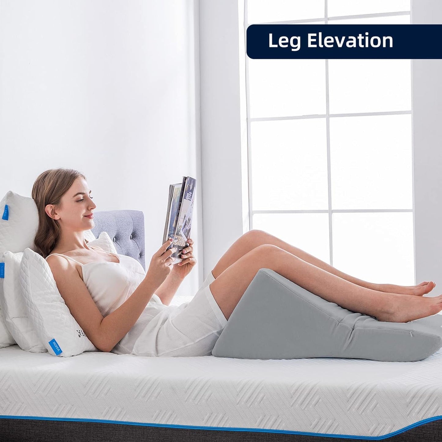 Leeskussen voor bed en bank - Memory Foam Feather Pillow - Ergonomisch rugkussen - Perfect om uw rug te ondersteunen terwijl u ontspant, speelt, leest of tv kijkt - Breed