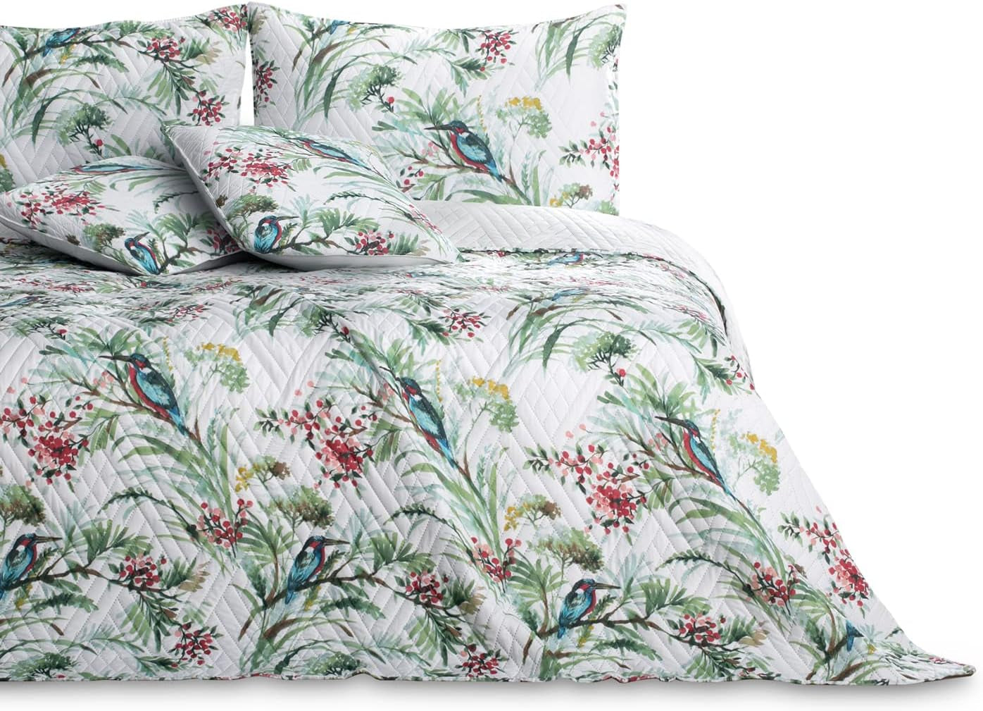 Ameliahome Sprei Sprei 260X280 Cm Tweezijdig Gemakkelijk te onderhouden Quilten Plantenpatroon Vogelpatroon Veelkleurige ijsvogel Bedden en dekens Besuche den AmeliaHome-Store Kingfisher 260 X 280