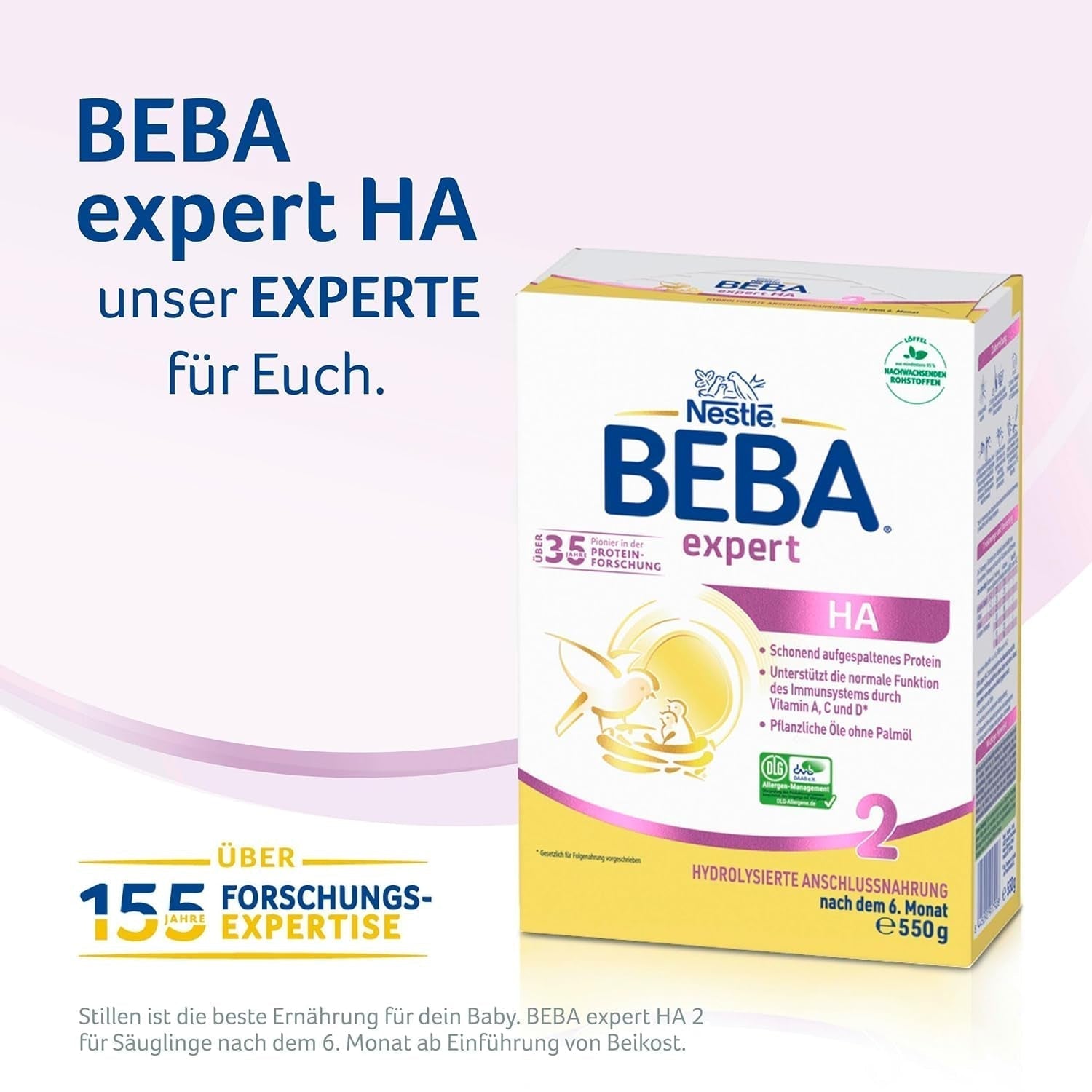 BEBA Expert HA 2 Opvolgmelk na 6 maanden, babyvoeding met gehydrolyseerd eiwit, alleen lactose, palmolievrij, verpakking van 6 (6 x 550 g) Naty Shop
