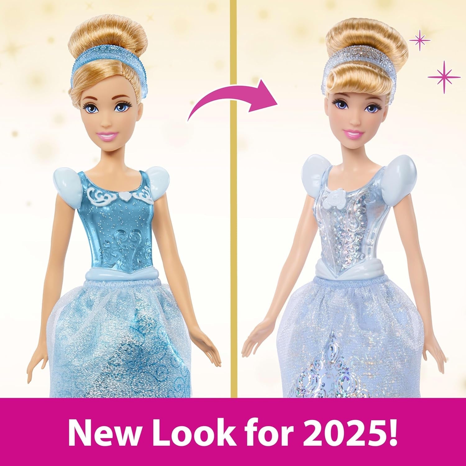 Mattel DISNEY Prinses Assepoester - Gelede pop met sprankelende outfit, afneembare schoenen en tiara, gekamd haar voor stylingplezier, voor kinderen vanaf 3 jaar, HLW06