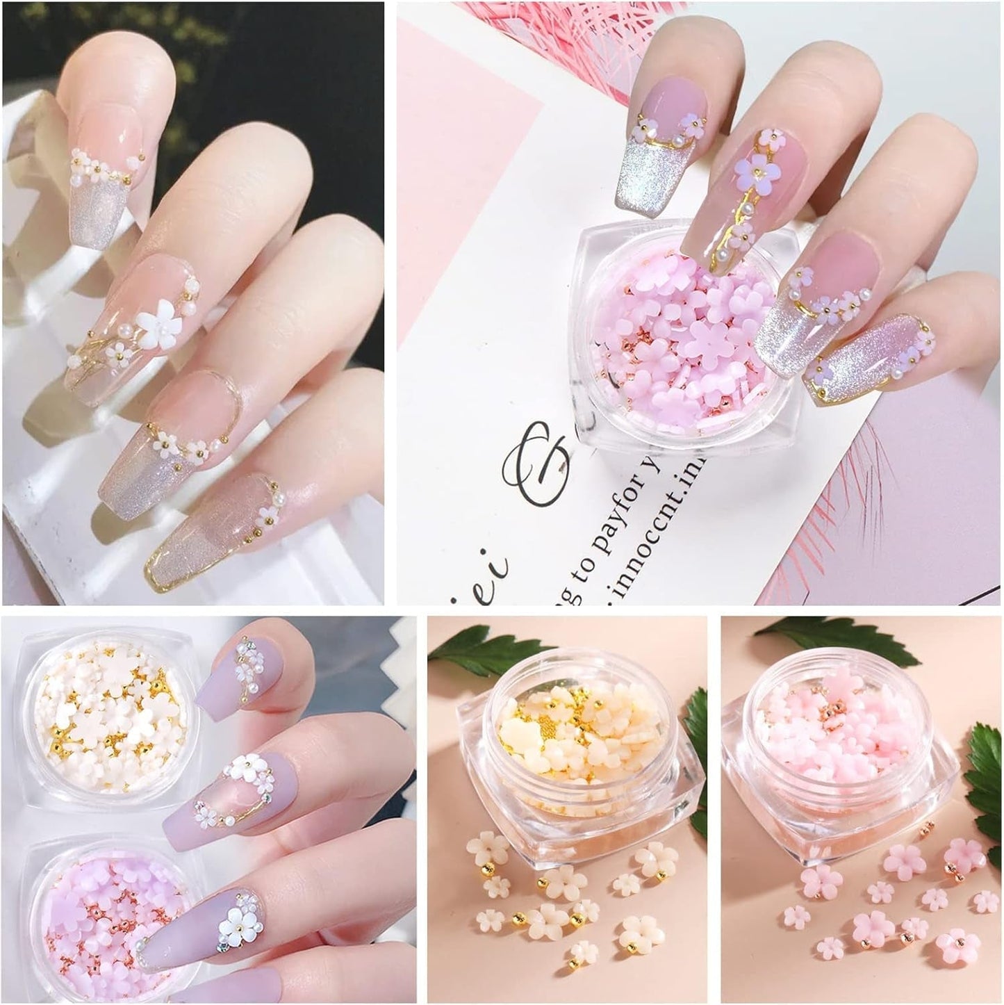 6 Box 3D Flower Nagelkunst Charms, Acryl Flower Nagel Strass Mit Gold en Silverperlen Ornamenten, Nagel Edelsteine, Nagel Zubehör Für Mädchen, Frauen, DIY Nageldesign, Basteldekoration…
