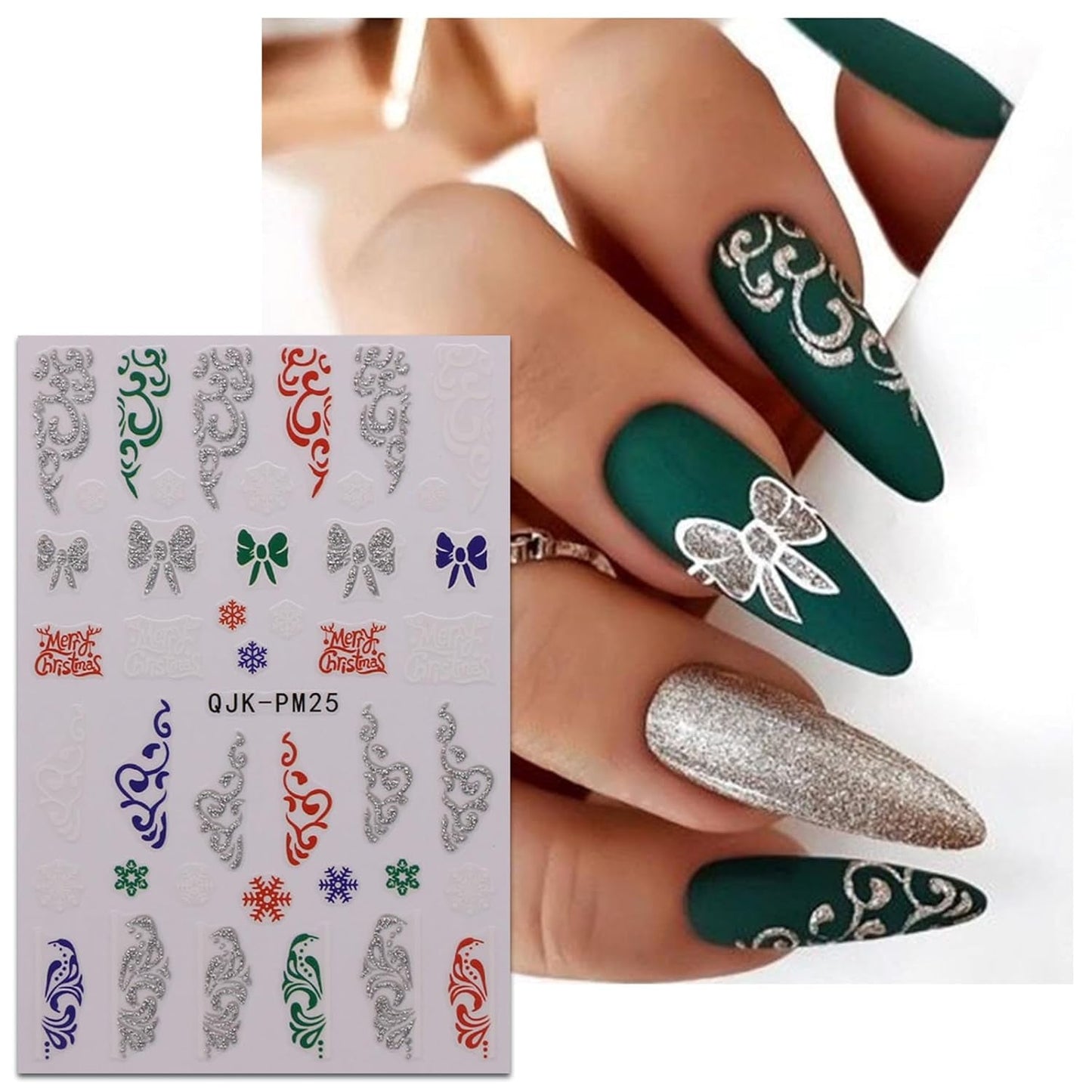 JMEOWIO Nagelsticker Glitzer Weihnachten 10 Blatt Nail Art Sticker Selbstklebend Nagelaufkleber Schneeflocken Winter Decoratie Nageldesign Zubehör