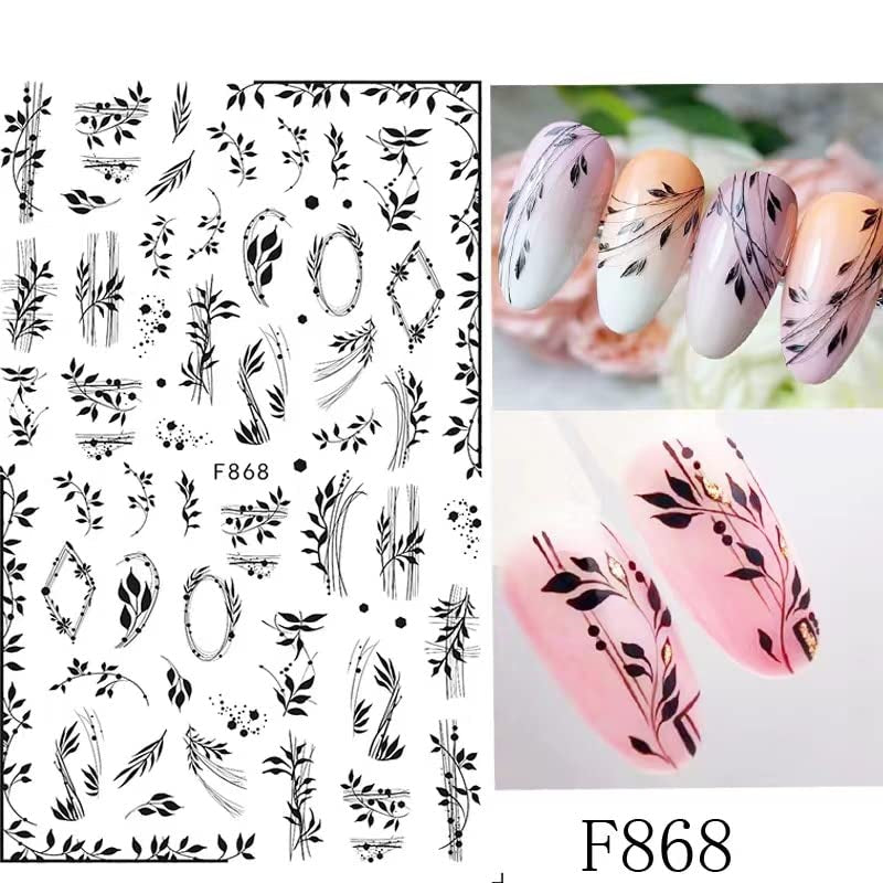 JMEOWIO Nagelsticker Blumen 10 Blatt Nagelaufkleber Selbstklebend Zwart Wit Blossom Nail Art Sticker Decoratie Nageldesign Zubehör