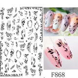 JMEOWIO Nagelsticker Blumen 10 Blatt Nagelaufkleber Selbstklebend Zwart Wit Blossom Nail Art Sticker Decoratie Nageldesign Zubehör