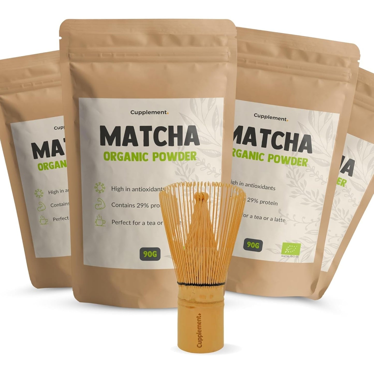 Cupplement Matcha 90 gram biologisch - Hoogste kwaliteit groene thee in poedervorm - Geen bamboe garde en draad - Culunair - Beginnersset - Latte - Garde - Japan - Poeder - Thee - Draad - Zak - Smoothie
