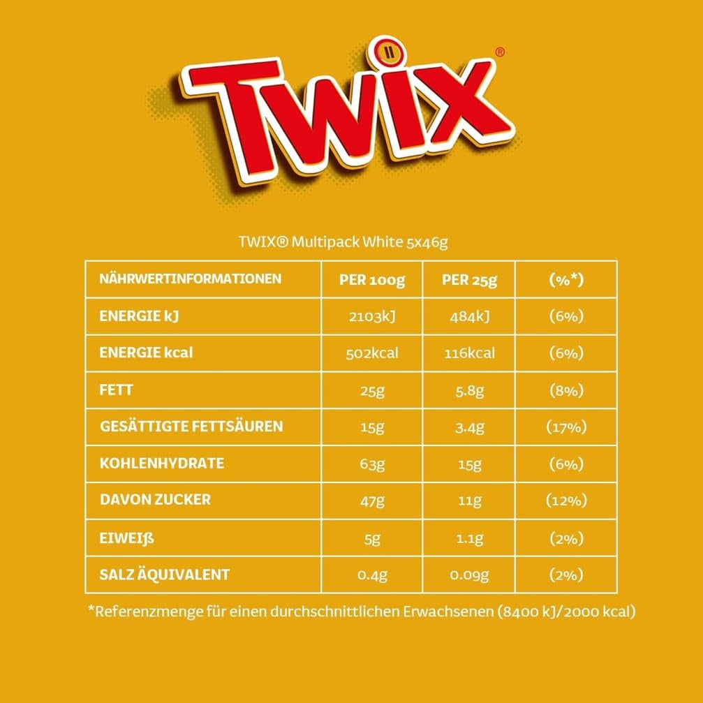 Twix witte chocoladerepen; karamel, koekjes, witte chocolade; meerdere pakjes chocolaatjes; 5 repen (5 x 46 g)