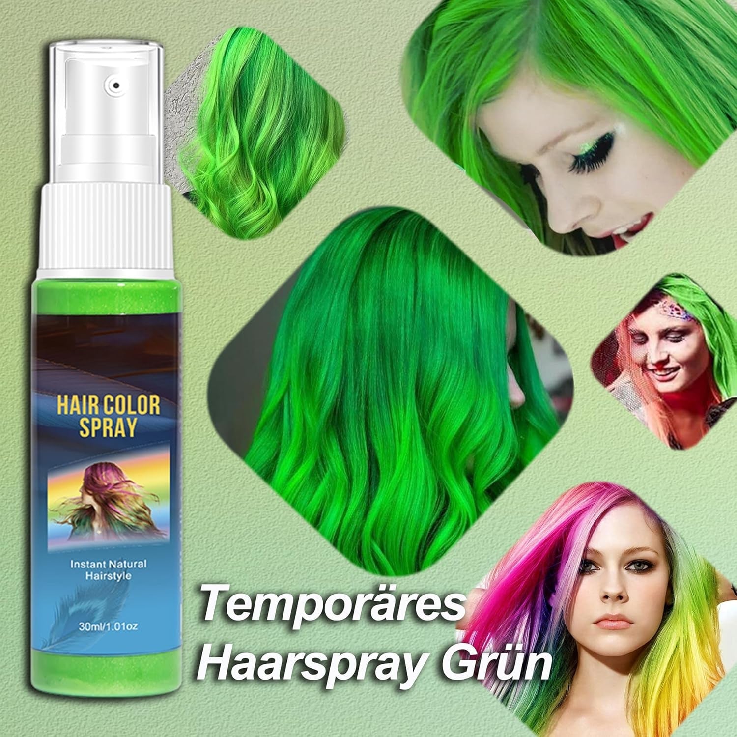 Haarlak Kleur - 30ml Tijdelijke Groene Haarkleur Spray, Natuurlijke Haarverf Tijdelijke Haarkleur Spray, Wasbare Haarverf voor Feest Cosplay Halloween (Groen) Naty Shop Haarverf