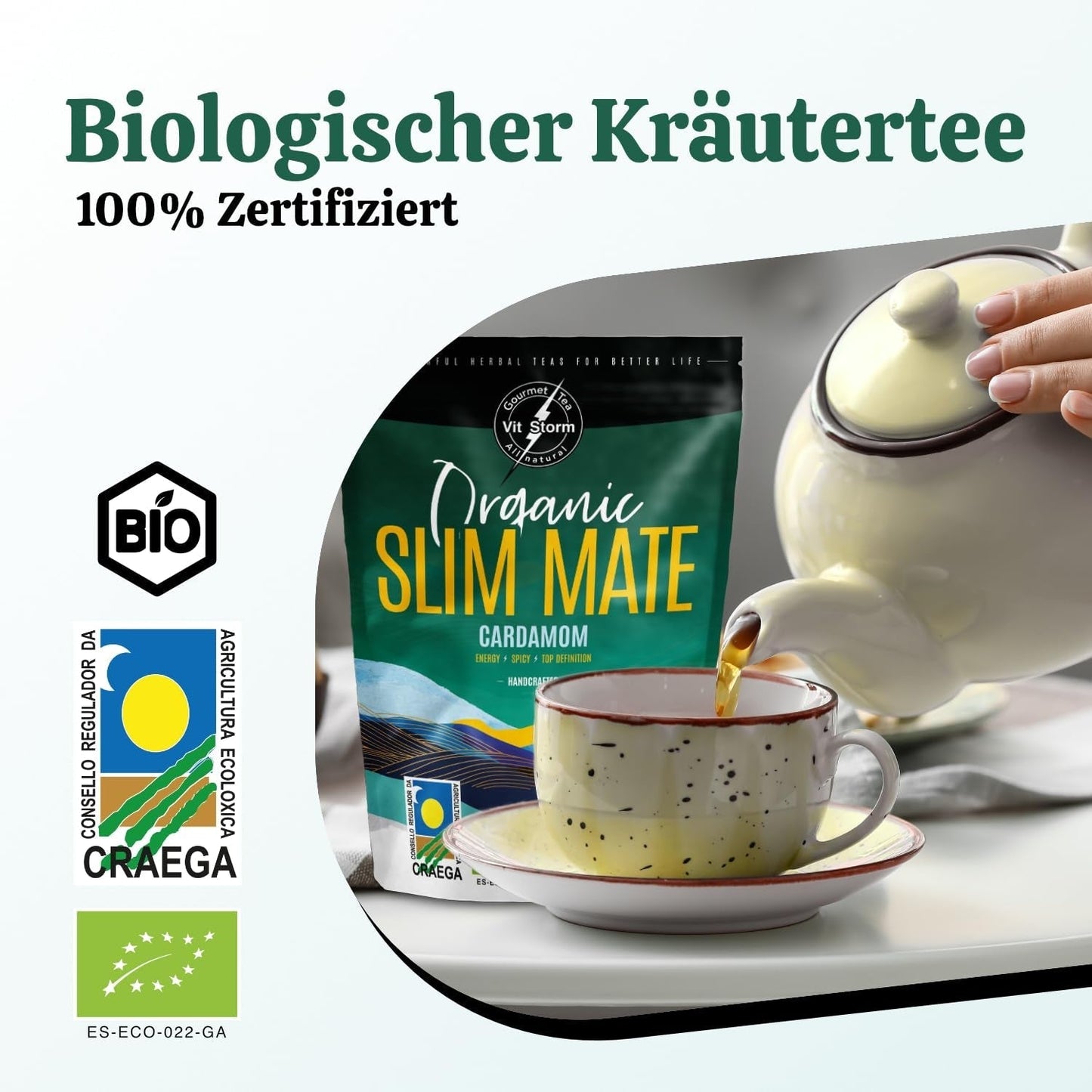 VITSTORM® Slim Tea Kardemom – BIO Yerba Mate Thee – Detox- en diuretische thee – 100G