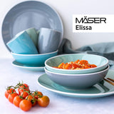 MÄSER 931844 Elissa-serie moderne serviesset voor 6 personen, blauw met witte rand, 24-delige combinatieset, keramiek