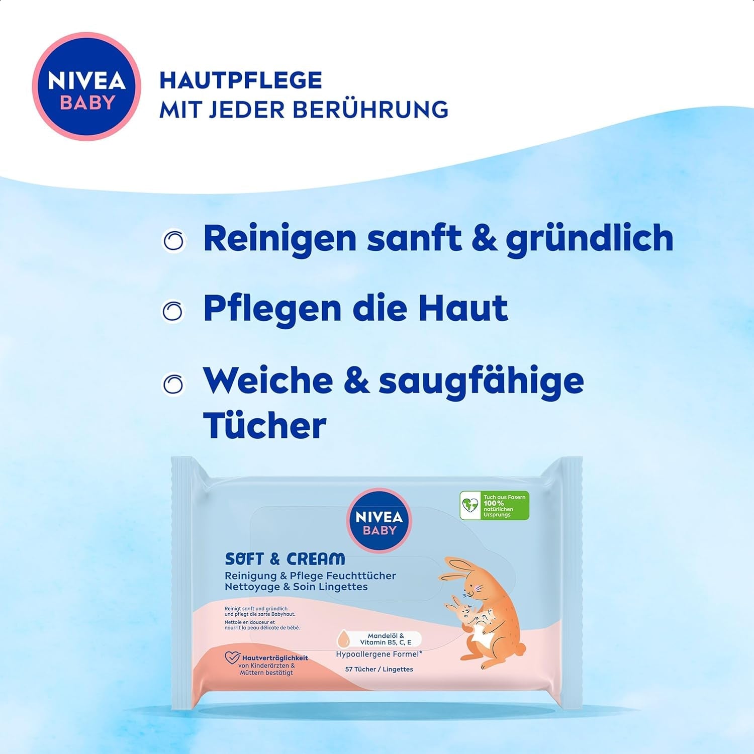 NIVEA BABY Soft & Cream vochtige doekjes voor baby's (4 x 57 stuks)