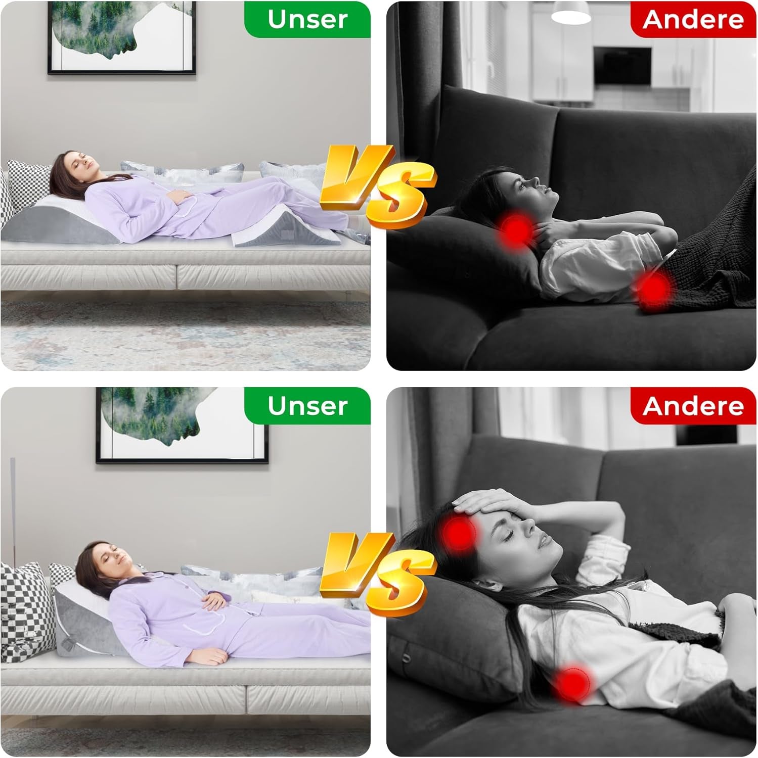 Verstelbaar wigkussen, leeskussen van schuim met hoge dichtheid met nekrol voor bed en bank, ergonomische bedwig voor slaaprefluxapneu, beenkussen, rugkussen voor lezen, gamen of tv kijken