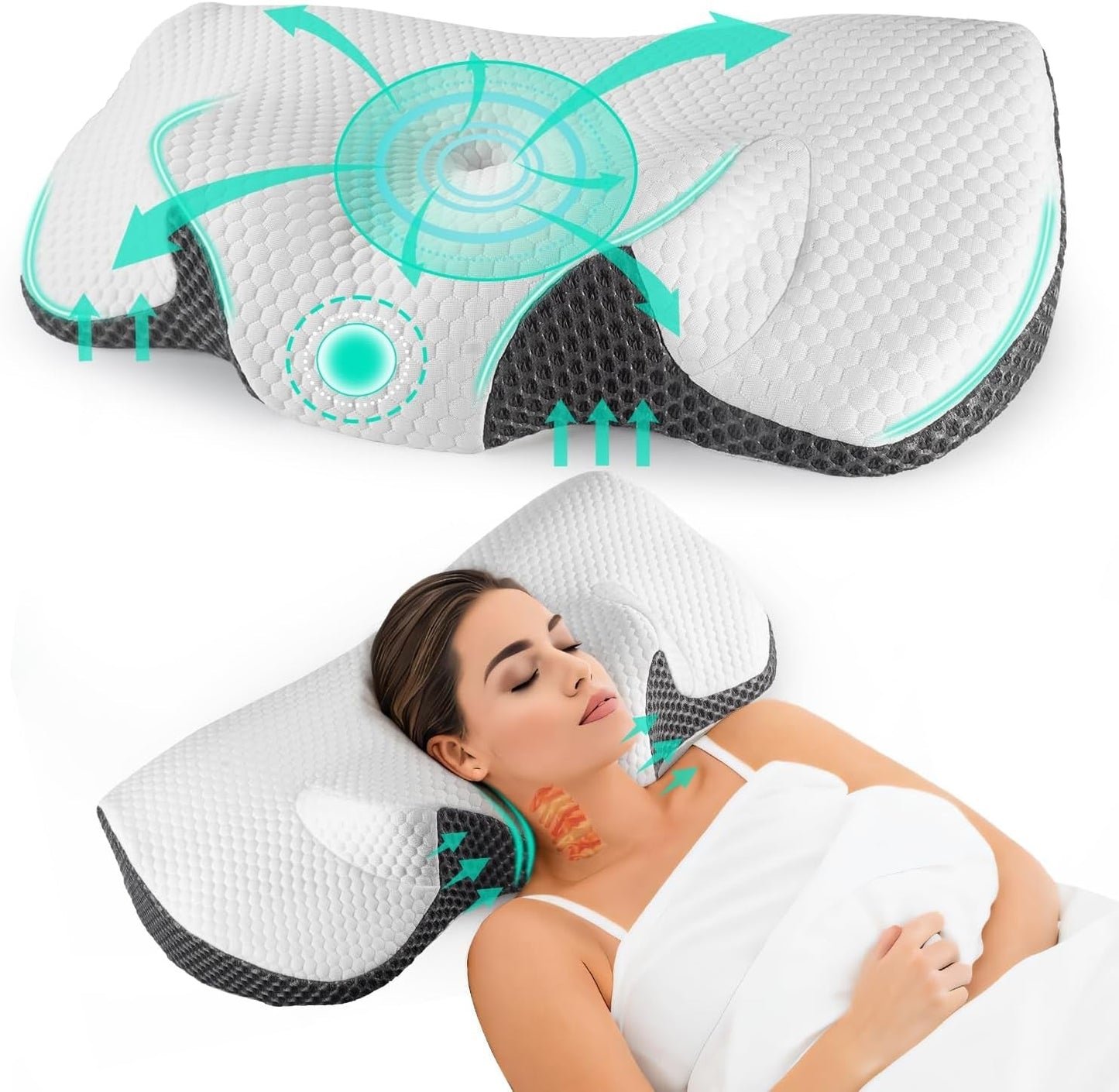 IDEA Nekpijnkussen Orthopedisch kussen gemaakt van traagschuim Kussen Ergonomisch nekkussen voor optimale ondersteuning Anti-snurkkussen voor zij-, rug- en buikslapen Cervicale orthopedische kussens Naty Shop