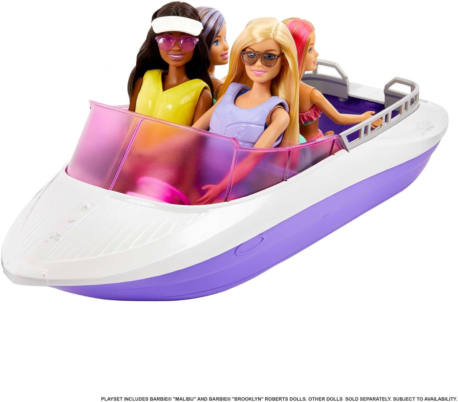 Barbie HHG60 - Zeemeermin-motorboot met 2 poppen (blond/brunette) en diverse accessoires, speelgoed voor kinderen vanaf 3 jaar