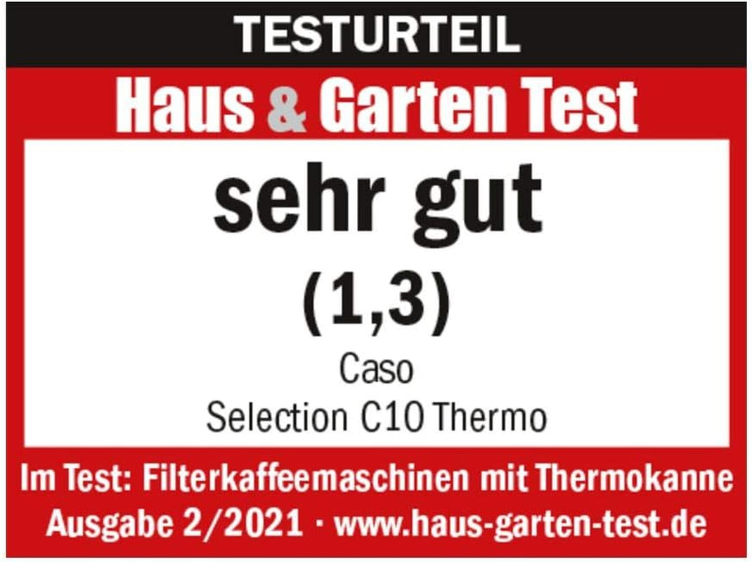 CASO Selection C 10 Thermo Design koffiezetapparaat – roestvrijstalen behuizing, 1,2 l isotherme karaf (10 kopjes), touchbediening en timer, Aroma PLUS-functie, permanent filter, antidruppelfilter