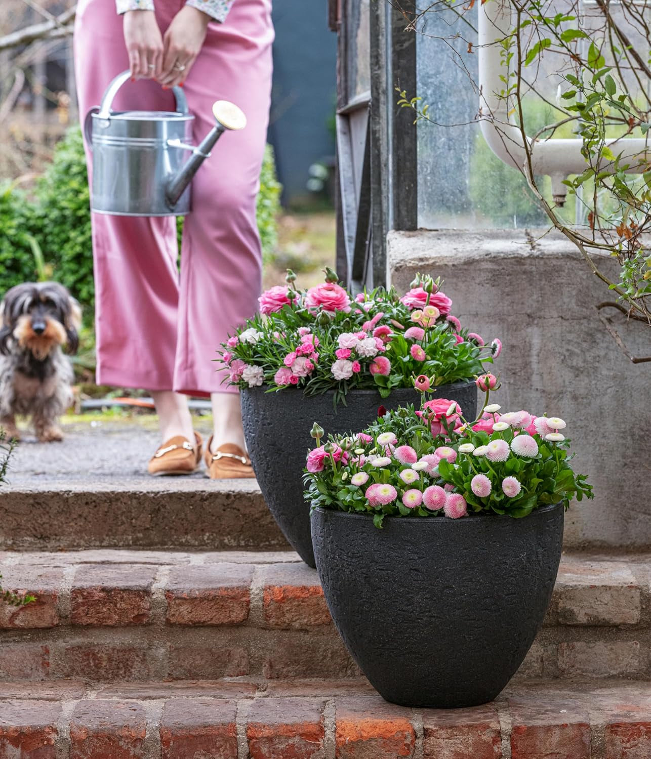 Dehner stenen pot, Ø 40 cm, hoogte ca. 30cm 31 cm, kunststof, antraciet