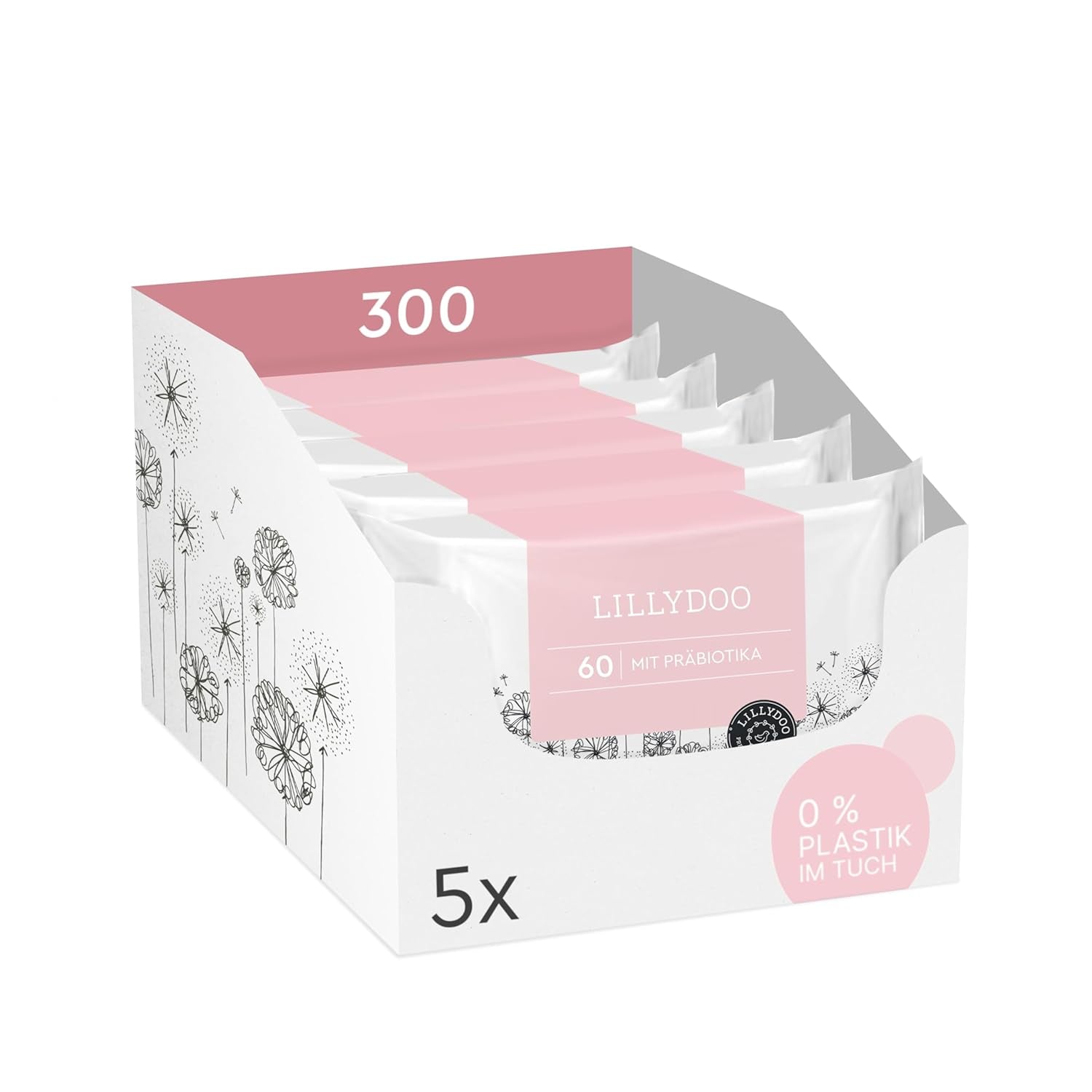 LILLYDOO Groene vochtige doekjes, 600 stuks (10 x 60), 100% plasticvrij, scheurbestendig doekje - geurvrij, zacht en natuurlijk, zachte reiniging voor de gevoelige huid, dermatologisch getest