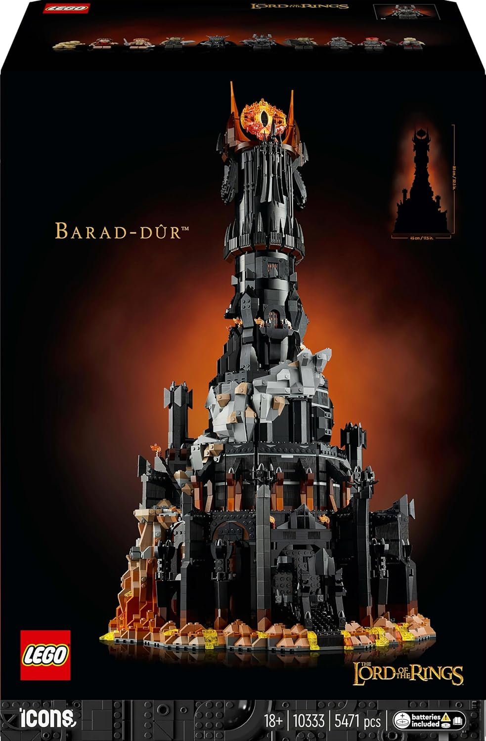LEGO Icons The Lord of the Rings: Barad-Door bouwset voor volwassenen met Sauron, Gothmog, Orc, Frodo, Sam en Gollum minifiguren Filmmemorabilia Fan Collectible 10333 Bouwsets Beuche in LEGO-Store