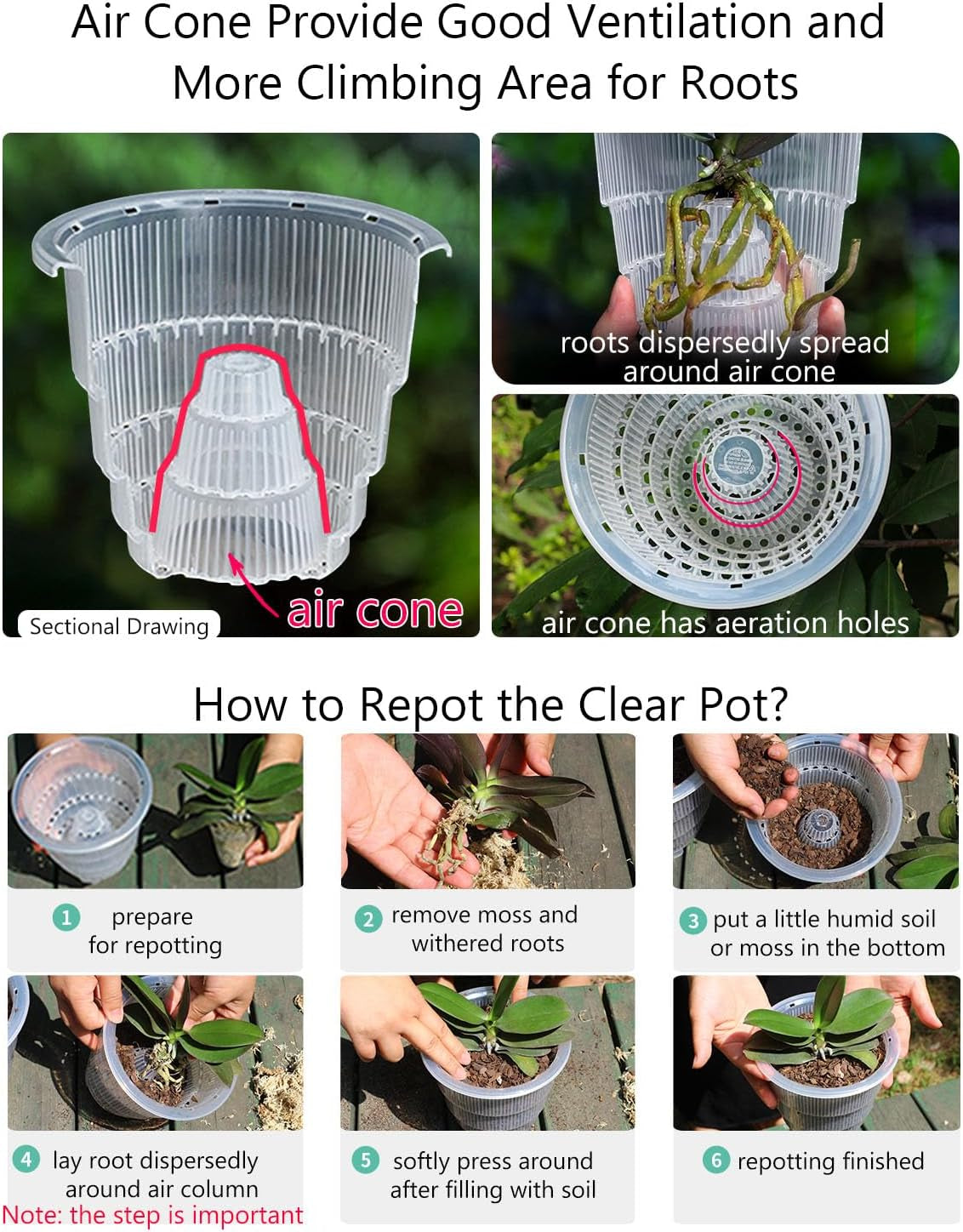 Orchideebloempot met drainagegaten voor verplanten, uitstekende luchtcirculatie, 2 stuks, dubbellaags plastic, keramische orchideeënplanter, transparante orchideebloempot, decoratief