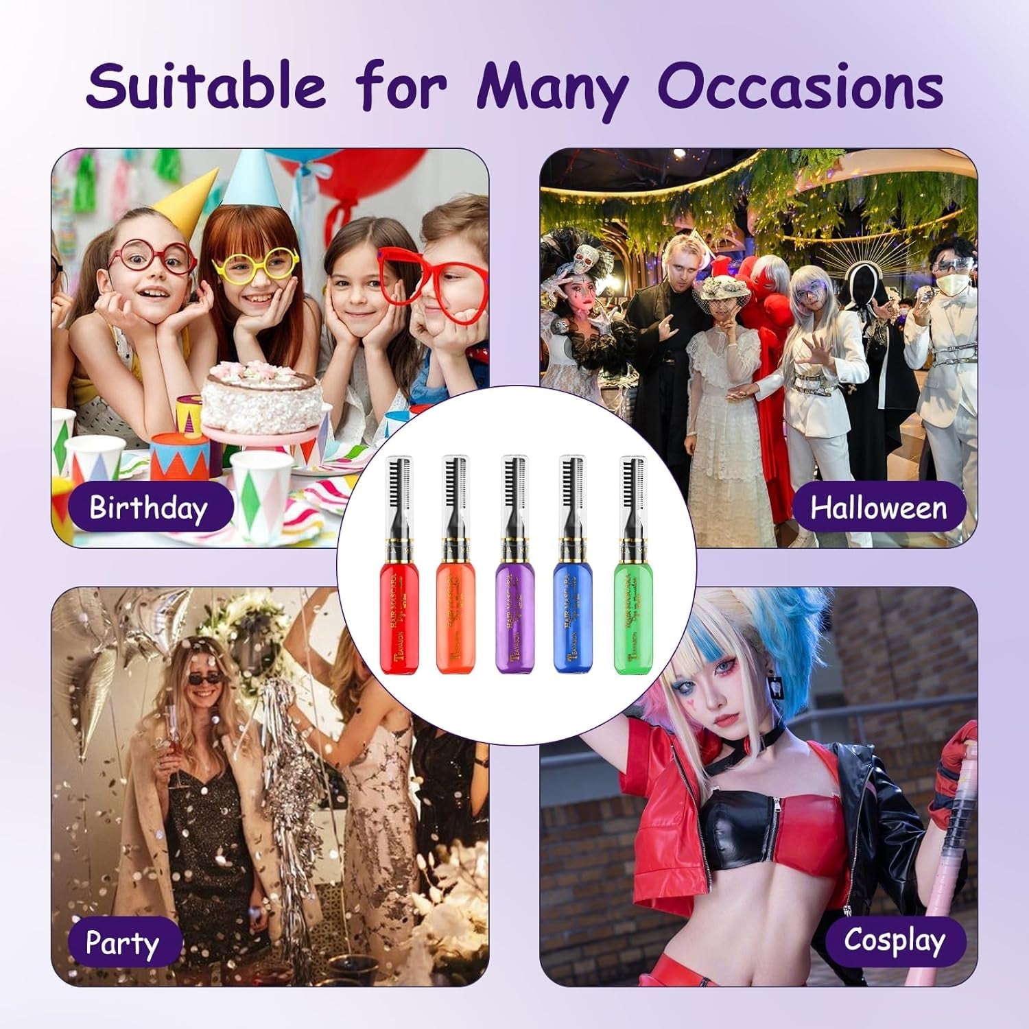 5 kleuren Tijdelijke haarverf Gekleurde haarwas Haarmascara Tijdelijke haarverfmascara voor meisjes en vrouwen Wasbaar haarverfkrijt Geschikt voor verjaardagen Cosplay DIY Halloween haarverf Naty Shop