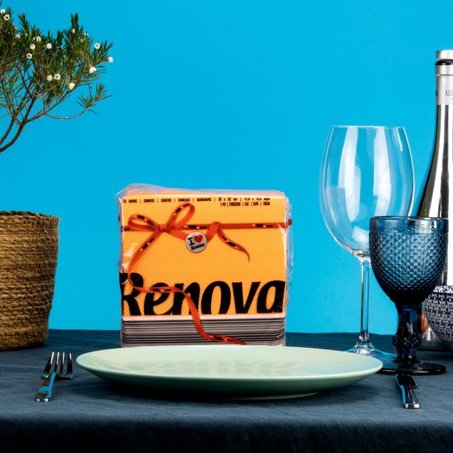 Renova papieren servetten, rood label oranje - 70 servetten