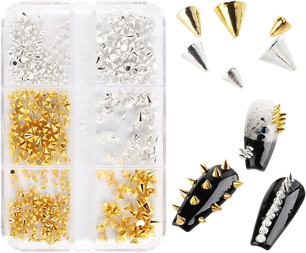 Mini Metall Nieten Punk Nail Charms Goud Zilver Strasssteine ​​Nägel Charm Kegel Spikes Nagelschmuck Glitzersteine ​​Nail Art Studs Nagel Steine ​​Legierung Nagelanhänger Rhinestones Nageldesign Zubehör