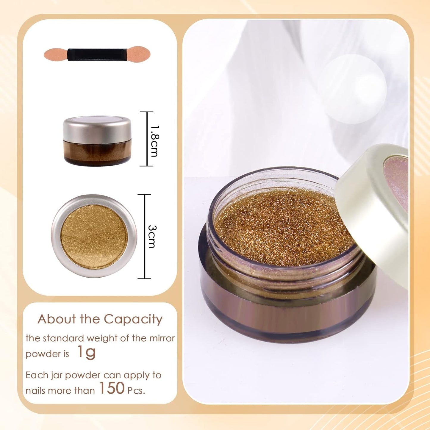 Chrome Nagel Pulver Spiegel Effect Metallic Staub Holografisch Glitter Glasierte Maniküre Decoratie Reflektierende Pigment voor DIY Gel Polish Nail Art, Harz Handwerk, Geschenke voor Goud