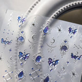 JMEOWIO 3D Nagelsticker Blauer Nail Art Sticker Selbstklebend Nagelaufkleber 5D Stereoskopisch Mondstern Decoratie Nageldesign Zubehör 1 Blatt