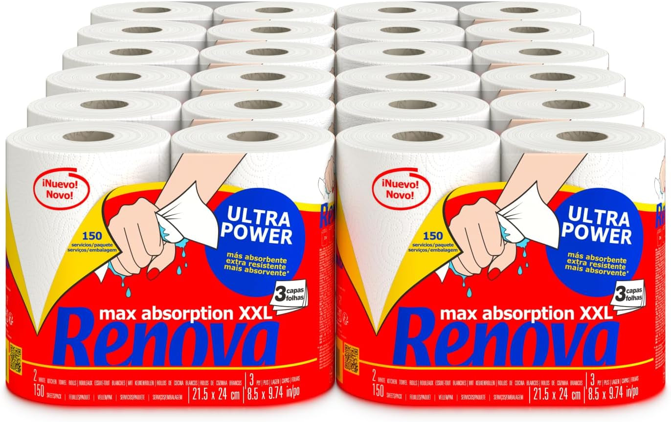 Keukenrollen Renova Renova Ultrapower | 24 XXL-rollen = 60 standaardrollen | 3 ultra-absorberende lagen met maximale weerstand | Fsc-gecertificeerd papier