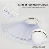300 transparante nagelsticks, waaiervormige nagelontwerpen, kleurendisplaytips met 6 metalen ringen, kunstnagelplaat voor nagelsalon en gellakoefening voor beginners
