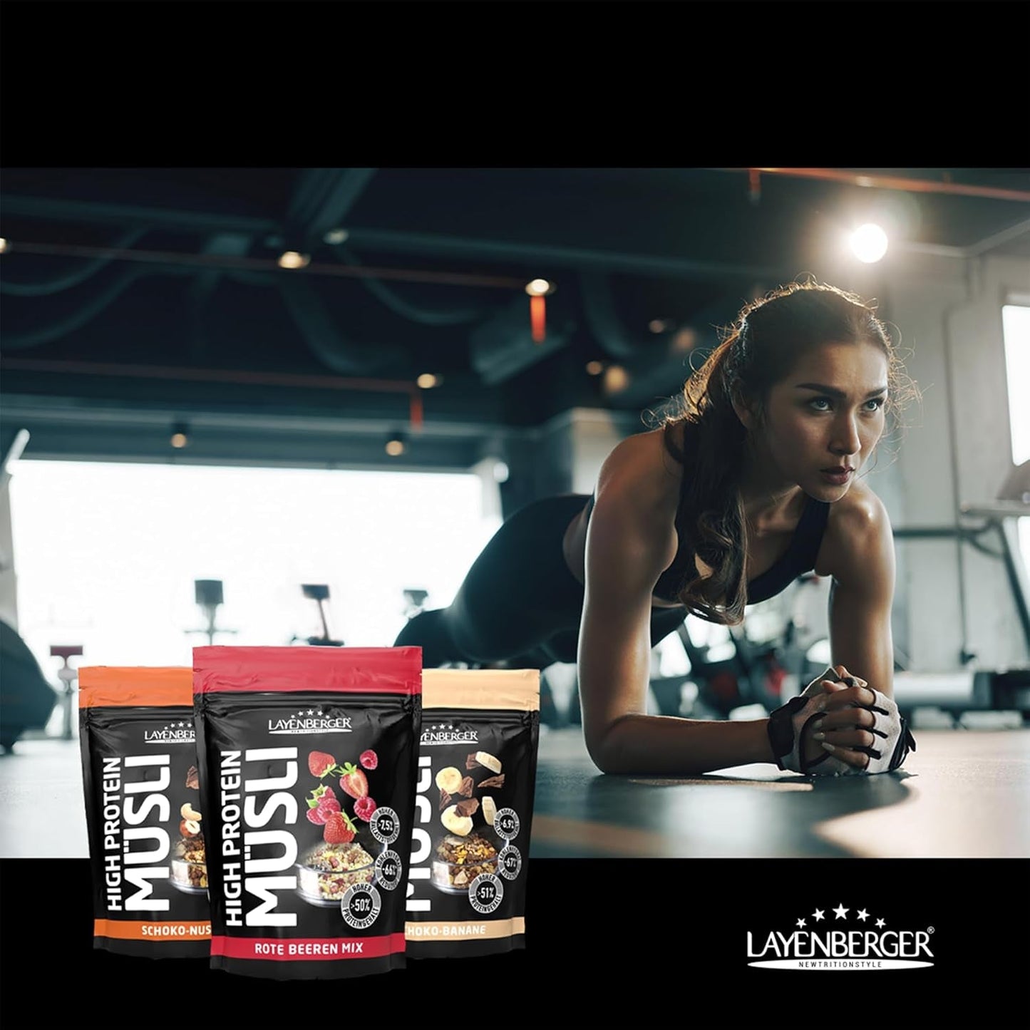 Layenberger 3K eiwitrijke muesli, 50% eiweiß en 18% kolenhydraat - enkelvoudig pakket (1X 390 G) - Schoko-Nuss Cereale Naty Shop