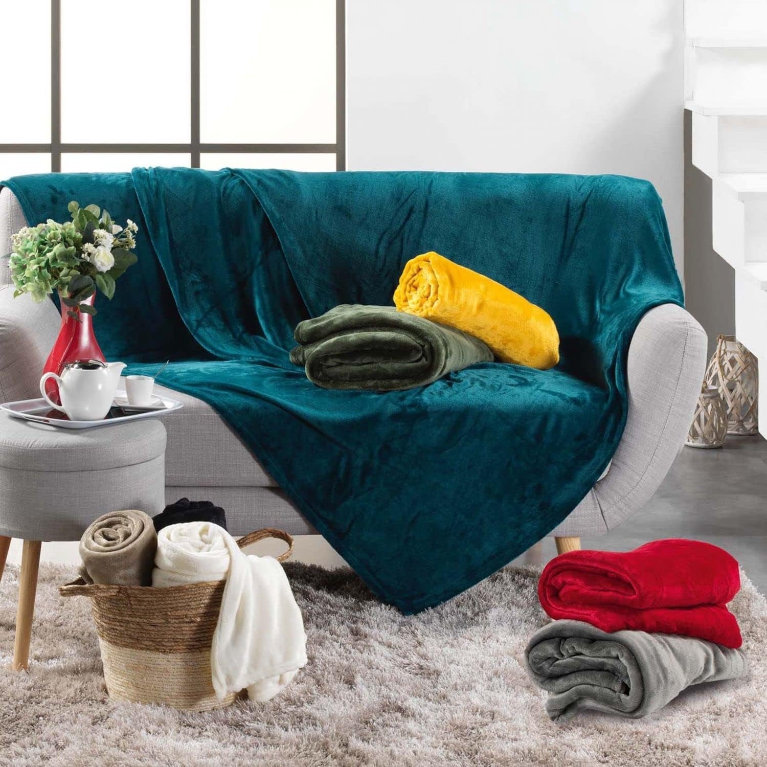 Douceur D'Intérieur, flanellen deken, 125 X 150 Cm, salie, flanel Dekbedden en dekbedden Naty Shop