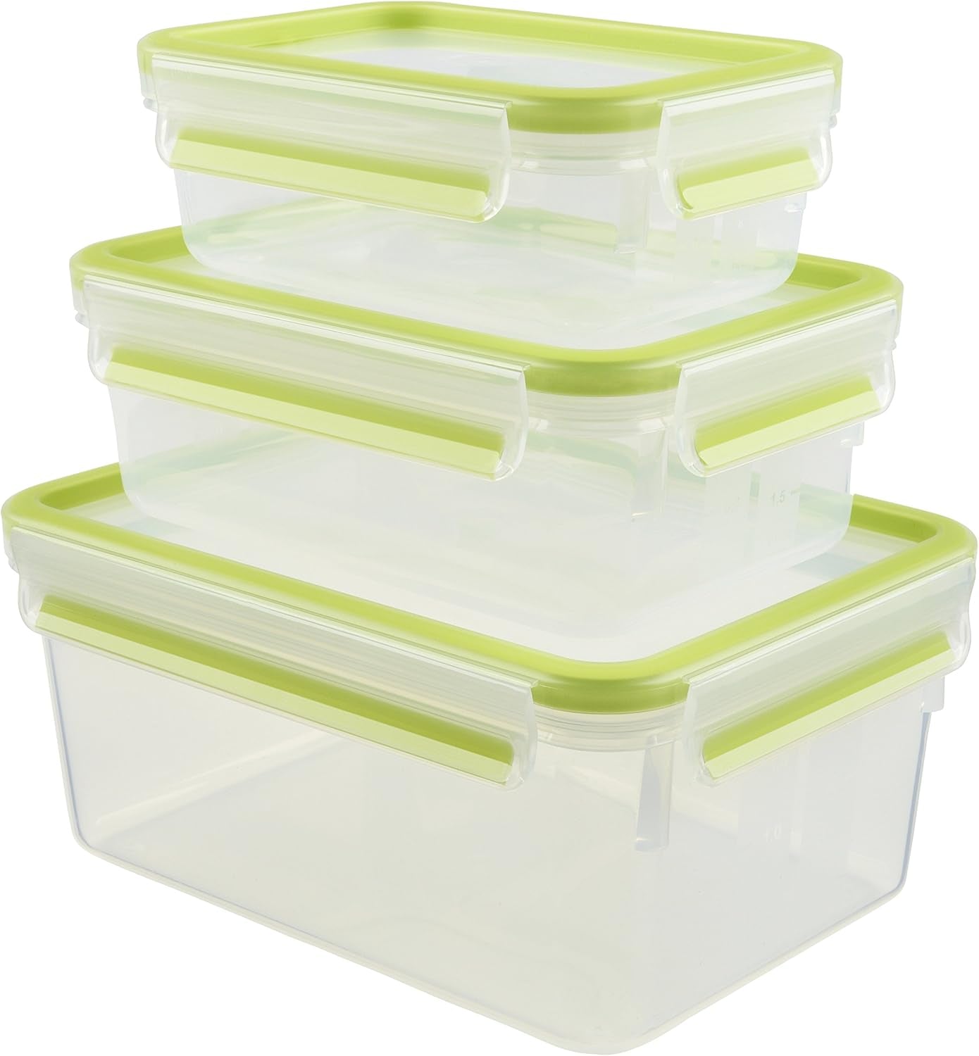 Emsa 515585 Voedselclip & Sluiting | 3-delige set | kunststof | transparant / groen | 0,55 / 1 / 2,2 liter Voedselbewaardozen Naty Shop Groen 0,55 L+1,00 L+ 2,20 L
