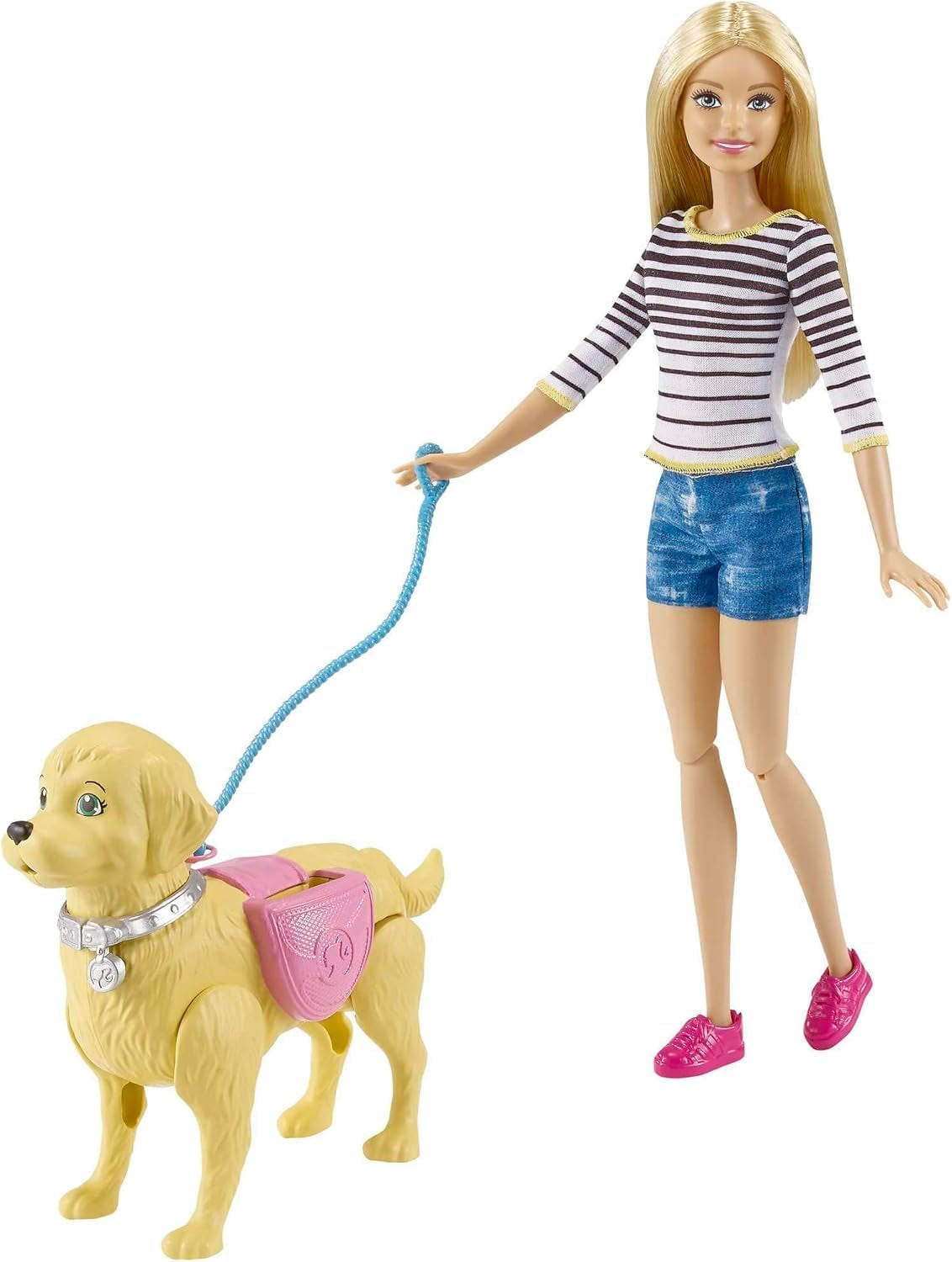 Barbie loop- en potjespop, blonde pop met lopende hond, poeplepel, accessoires inclusief pophond, kindercadeau, speelgoed voor 3 jaar en ouder, DWJ68