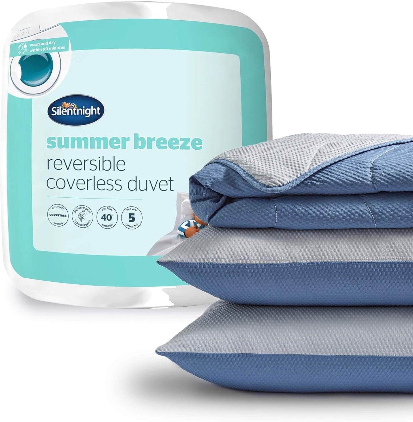 Silentnight Summer Breeze dekbed voor eenpersoonsbed, 2,5 Tog, lichtgewicht zomerdekbed, ideaal voor warme nachten en warme slaapkamers, hypoallergeen en machinewasbaar, eenpersoonsbed, 200 x 135 cm dekbedden en quilts Naty Shop zonder hoes grijs/blauw tweepersoonsbed