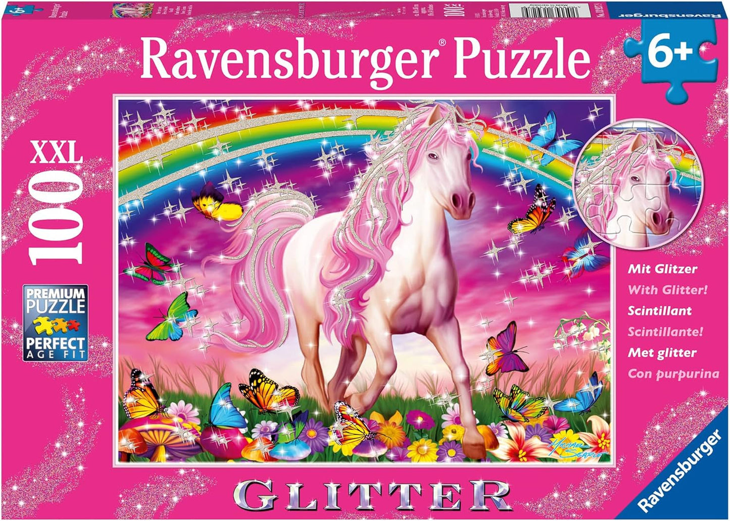 Ravensburger kinderpuzzel - 13927 Horse Dream - Puzzel met paarden voor kinderen vanaf 6 jaar, Met 100 stukjes in XXL-formaat, Met glitterpuzzel Naty Shop Single