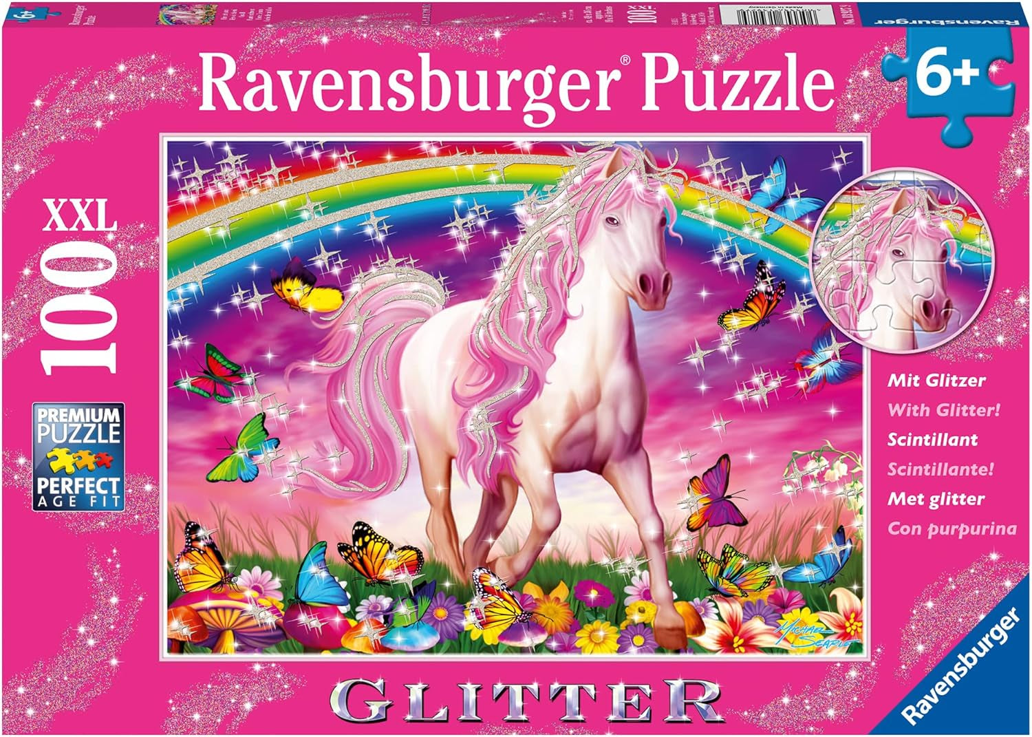 Ravensburger kinderpuzzel - 13927 Horse Dream - Puzzel met paarden voor kinderen vanaf 6 jaar, Met 100 stukjes in XXL-formaat, Met glitterpuzzel Naty Shop Single
