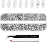 Beadsland 2500 stuks glas Nailart Strasssteine ​​Kristall Flatback Edelsteine ​​Runde, voor handwerk Gemischt 8 Größen SS4 ~ SS30 Mit Picking Pinzette en Stift (Kristall Weiss)