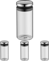 WMF Depot 1L glazen voorraadpot, hoogte 21,5 cm, voorraadpot met deksel, koffiebonencontainer, graankan, voedselvoorraadpot met brede vulopening (4 stuks) Naty Shop Enkele 1 liter voedselopslagdozen (4 stuks)