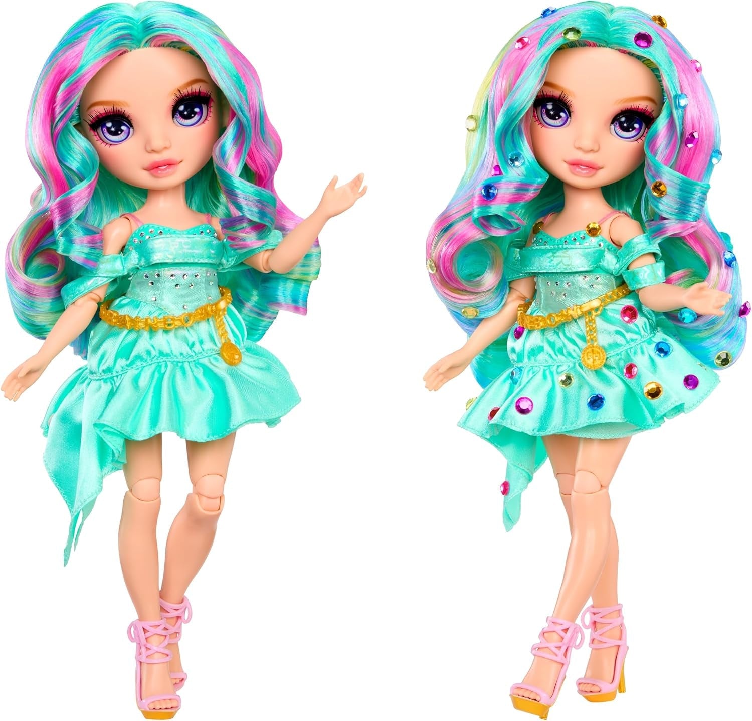 Rainbow High Be Dazzling Modepop - Celine Turquoise - Blauwgroen, 28 cm, met decoratietool, fonkelende edelstenen en stylingaccessoires